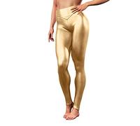 Legging Vernis pour Femme Doré - Pantalon en Cuir Noir Taille Haute - Sexy Brillant Synthétique Métallisé - Sport Fitness - Pantalon Crayon - Look