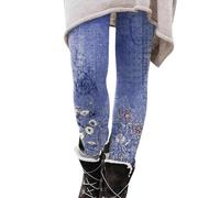Legging vintage imprimé floral pour femme, collant extensible taille haute, pantalon d'hiver doux et chaud, pantalon de yoga à motif artistique, leggings au design rétro élégant pour femme, bleu, L