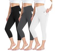 Leggings 3/4 Femme Pantalon de Sport, Jegging Taille Haute Femme Yoga Opaque Doux Capri Leggings avec Poches