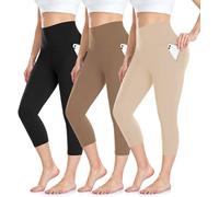 Leggings 3/4 Femme Pantalon de Sport, Jegging Taille Haute Femme Yoga Opaque Doux Capri Leggings avec Poches