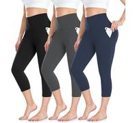 Leggings 3/4 Femme Pantalon de Sport, Jegging Taille Haute Femme Yoga Opaque Doux Capri Leggings avec Poches