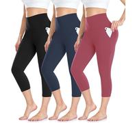 Leggings 3/4 Femme Pantalon de Sport, Jegging Taille Haute Femme Yoga Opaque Doux Capri Leggings avec Poches