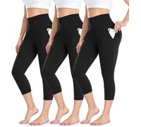 Leggings 3/4 Femme Pantalon de Sport, Jegging Taille Haute Femme Yoga Opaque Doux Capri Leggings avec Poches