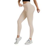 Leggings 3D Legging Sport Femme Taille Haute Haut Pantalon De Yoga Épais avec Poches, Course À Pied Et D'entraînement pour Femmes Tapis Rond B-Beige M