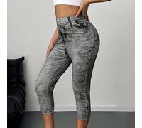 Leggings 7/8 taille haute effet jean imprimé pour femmes L,M,S,XLImprimés aléatoiresÉtoffe