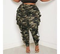 Leggings à la mode grande taille camouflage avec ourlet à volants, taille haute et extensible 0XL,1XL,2XL,3XL,4XLMilitaireTissu tricoté
