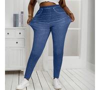Leggings aspect jean taille haute imprimés pour femmes grandes tailles - Pantalon de yoga sans couture avec design de fausse poche, tissu extensible et non en jean pour le sport et le port casual 0XL,
