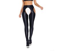 Leggings brillants transparents à entrejambe ouverte, leggings de danse et yoga extensibles et minces pour femmes, Noir , XXL