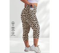 Leggings Capri à imprimé léopard avec poches, pantalon 3/4 taille haute pour femmes, pantalon de yoga pour la course, l'activité, l'exercice et la fitness 1XL,2XL,3XL,4XL,5XLMotif texturéTissu tricoté