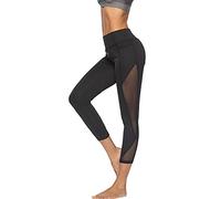 Leggings Court Été en Tulle Femme,Overdose Pantalon Slim Fit Legging Transparent Course Sexy Gym Yoga Athletic Taille Haute Résille Trousers Femmes Vêtements de Sport (XS-S, Noir)