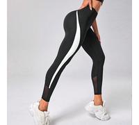 Leggings de sport pour femmes avec insert en maille, coutures latérales contrastées et taille large L,M,S,XLBlocs de couleurÉtoffe