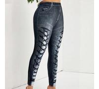 Leggings décontractés à taille élastique avec effet jean imprimé pour femmes L,M,S,XL,XS,XXL,XXS,XXXL,XXXXLFausse impressionTissu tricoté
