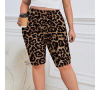 Leggings décontractés pour femmes grande taille à imprimé léopard intégral, convient pour le printemps/été 0XL,1XL,2XL,3XL,4XL,5XLTissu tricoté