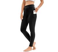 Leggings d'équitation femme avec siège complet et poche pour téléphone portable, pantalon d'équitation femme fille taille haute stretch avec passants de ceinture, Noir , S