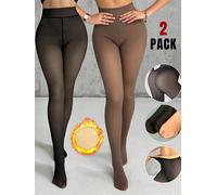 Leggings doublés en polaire pour femmes, 2 paquets, faux collants noirs translucides, collants sans couture, Design Jacquard léopard papillon Blackargyle