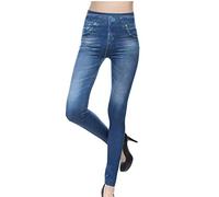 Leggings en jean pour femme - Legging taille haute pour femme - Legging de sport extensible - Taille haute - Legging en jean doux et confortable - Legging de yoga - Pantalon en jean pleine longueur,