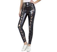 Leggings en Latex pour Femmes discothèque Sexy Style Punk Leggings en Latex Rock Mesh découpe Leggings en Cuir Brillant Leggings Sexy,Noir,L