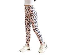 Leggings en Soie de Lait pour Filles-Pantalons Longs d'été à Motif léopard Coupe Slim Extensible pour activité Quotidienne et Loisirs (Yellow, 13-14 Years) #187