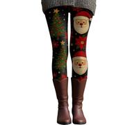 Leggings en tricot pour femme Motif de Noël Fond noir Design arbre de Noël Père Noël Extensible Chaud Couvrant Collants d'hiver pour les fêtes, Noir , M
