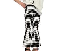 Leggings évasés à rayures noires et blanches pour filles - Pantalon de yoga doux - Taille élastique - Bas de cloche, Noir , 3-4 ans