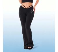 Leggings évasés avec détail de taille croisé, impression d'ailes d'ange au dos et logo de chat, pantalon évasé taille basse L,M,S,XL,XS,XXL,XXS,XXXL,XXXXLUnicolorePolyester