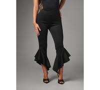 Leggings évasés courts avec ourlet à volants superposés, taille haute, extensibles, pantalon à enfiler, pour festival, soirée, sortie nocturne, printemps et été L,M,S,XL,XSUnicoloreTissu tricoté