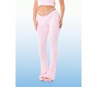 Leggings évasés taille haute pour femmes avec détail de taille à lanières et impression de texte "Angel Wings" en rose. Pantalon stretch en jersey L,M,S,XL,XS,XXL,XXS,XXXL,XXXXLUnicolorePolyester