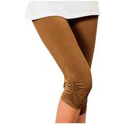 Leggings Femme Court 3/4 Sport Taille Haute Confortable d'été Elastique Pantalon Souple Yoga Grandes Tailles Douce Stretch Opaque Court Shorts Corsaire Vêtements avec Poches