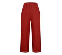 Leggings Fille and Summer Casual Cotton and Linen Long Pants Jean Vert Émeraude (Red, XXXXL)