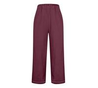 Leggings Fille and Summer Casual Cotton and Linen Long Pants Jean Vert Émeraude (Wine, XXL)