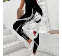 Leggings imprimés visage abstrait pour femmes, pantalon décontracté et ajusté L,M,S,XLTissu tricoté