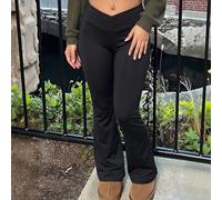 Leggings longs évasés à taille haute avec design croisé, en tissu confortable 95% coton, pour femmes grandes tailles, automne/hiver 0XL,1XL,2XL,3XL,4XL,5XLUnicoloreTissu tricoté