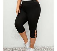 Leggings noirs à 7 points avec détails découpés pour femmes, leggings taille haute extensibles, convenant aux sports, à la mode et à l'usage quotidien 0XL,1XL,2XL,3XL,4XLUnicoloreTissu tricoté