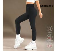 Leggings noirs côtelés sans couture à taille haute, convenant aux adolescentes - doux comme un nuage, aussi doux que la peau, stretch dans quatre directions, convenant pour la course, le cyclisme, le 