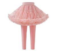 Leggings pour filles avec jupe tutu pour l'école, la danse, le jeu, la danse, le jeu, jupe tutu en coton, pantalon de sport pour fille, jupes avec volants, décontracté, extensible et doux, rose clair