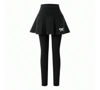 Leggings pour filles préadolescentes, pantalon élégant décontracté avec jupe 2 en 1 à motif nœud, convient pour le printemps, l'automne, l'été, parfait pour les sorties 7Y,8Y,9Y,10Y,11Y,12YMélange cot