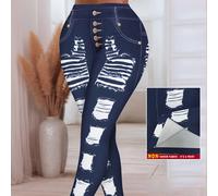 Leggings skinny pour femmes à l'effet de jean déchiré mode L,M,S,XLLettresTissu tricoté
