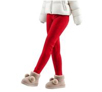 Leggings thermiques d'hiver 2025 avec doublure en polaire pour enfants, pantalon thermique épais et extensible pour jeux en plein air, collants mignons pour filles par temps froid, rouge profond, 3-4