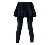 Leggings thermiques en coton pour filles avec jupes à volants pour enfants uni mignon tendance pantalon automne hiver chaud collants sans pieds coupe ajustée skinny doux respirant collants bas, Noir