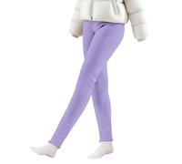 Leggings thermiques pour filles - Uni - Épais - Chaud - En polaire - Sans pieds - Automne et hiver - En coton doux - Extensible - Taille haute - Pantalon skinny, Violet clair, 11-12 ans