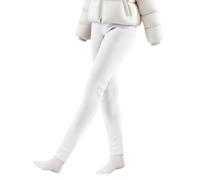 Leggings thermiques pour filles - Uni - Épais - Chaud - En polaire - Sans pieds - Automne et hiver - En coton doux - Extensible - Taille haute - Pantalon skinny, blanc, 6-7 ans