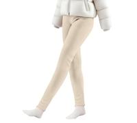 Leggings thermiques pour filles - Uni - Épais - Chaud - En polaire - Sans pieds - Automne et hiver - En coton doux - Extensible - Taille haute - Pantalon skinny, beige, 6-7 ans