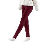 Leggings thermiques pour filles - Uni - Épais - Chaud - En polaire - Sans pieds - Automne et hiver - En coton doux - Extensible - Taille haute - Pantalon skinny, bordeaux, 4-5 ans