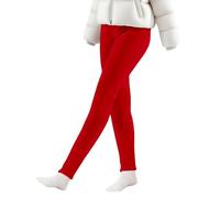 Leggings thermiques pour filles - Uni - Épais - Chaud - En polaire - Sans pieds - Automne et hiver - En coton doux - Extensible - Taille haute - Pantalon skinny, Rouge, 4-5 ans