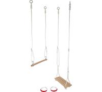 Balançoire Bois 3 En 1 - Petit Pied - Pour Enfant - Trapèze, Swing, Anneaux - Capacité 100 kg