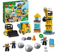 LEGO 10932 DUPLO Chantier avec boule de démolition, jouet avec véhicules de chantier comme camion, grue et pelleteuse, jouet de motricité pour enfants à partir de 2 ans