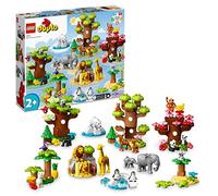 LEGO 10975 Duplo Animaux Sauvages du Monde, Jouet Éducatif pour Enfants 2 Ans, 22 Figurines de Lions, Daims, Alpaga, avec Tapis de Jeu sur Le Monde