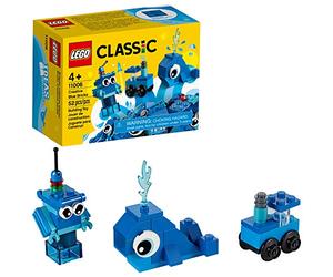 LEGO 11006 Classic Briques Créatives Bleues, Jeu Éducatif pour Enfants +4 Ans, Set avec Jouet Robot, Train et Baleine