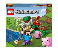 LEGO 21177 Minecraft L’embuscade du Creeper, Set avec Minifigures Steve, Bébé Cochon et Poulet, Jouets pour Enfants +7 Ans
