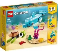 LEGO 31128 Creator 3 en 1 Dauphin et tortue, hippocampe, poisson, figurines d'animaux marins, jouets de construction